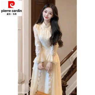Pierre cardin new chinese style three-dimensional butterfly cheongsam dress women's autumn and winter new white fairy high-end national style skirt graphic dress standard edition l recommendation 105-120 jin jin equals 0.5 kg