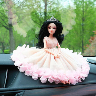 Yusen yi autumn and winter plush car interior decoration set gear cover seat belt shoulder cover rearview mirror cover armrest wave crown wedding dress doll pink 1 color