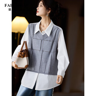 Fabersa brand fashion studded diamond stitching shirt for women autumn 2025 new loose top large size european style shirt smoke gray m 130jin jin equals 0.5 kg within