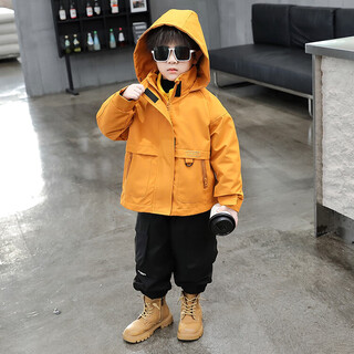 Babo panda children's clothing children's jacket three-in-one detachable boys' jacket spring and autumn style small and medium-sized children's windbreaker little boy jacket yellow jacket 140 recommended 9~10 years old 130-140cm