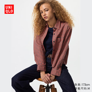 Uniqlo women's flannel box shirt/platform american retro 479087 13 rose red s /155/80a