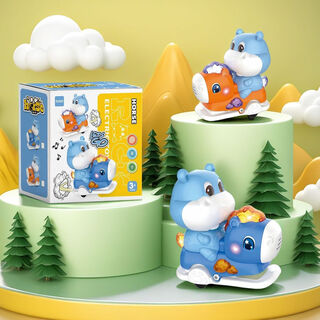 小童家族 电动万向避障摇摆木马卡通小萌鸭儿童玩具音乐灯光仿真动物玩具 【萌趣河马】音乐/灯光/万向轮 【电池款】3普通电池+彩盒装