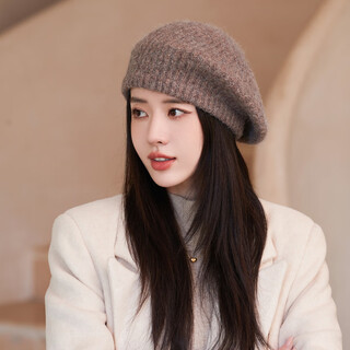 Raodie solid color versatile beret women's literary retro painter hat 2025 autumn and winter plush knitted hat warm woolen hat mm1134 dark khaki one size