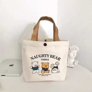 Fuyan's new handbag, canvas handbag, versatile work canvas bag, portable student lunch box, simple lunch box, ready-made angry bear 1 pack, thickened version