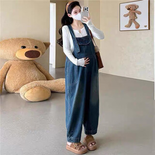 Ran qiqi pregnant women denim overalls autumn and winter suit 2025 new casual large size pregnant mother high-quality outfit two-piece set denim overalls (single piece) xl