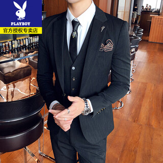 Playboy suit for men professional groomsmen korean style groom wedding dress formal business slim casual suit for men 937 black (three-piece suit) jacket + vest + trousers + shirt + gift bag xl 52 weight 120-130 jin jin equals 0.5 kg