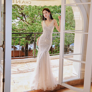 Wei ai little squirrel (weiaidexiaosongshu) starlight mermaid girl fine sequin dress mesh mermaid skirt small dress 7987 apricot s