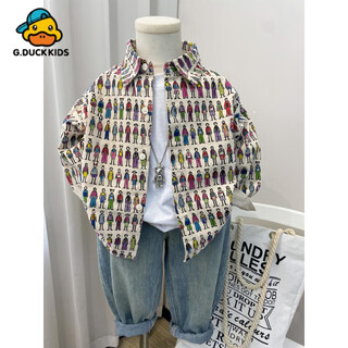 G.duck boys' shirt jacket spring and autumn 2025 new fashionable korean style children's spring clothes boys fashionable middle-aged children picture cartoon shirt 90 recommended height around 80cm
