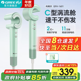 Gree hair dryer household high-speed hair dryer plasma hair care high-power quick-drying without damaging hair c-shaped duct hair dryer constant temperature low noise valentine's day gift gfh-1601 1-minute quick-drying plasma care-asakusa green