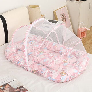 Other newborn bed-in-bed soothing sleeping crib, anti-pressure and anti-mosquito, convenient outdoor baby travel bed with mosquito net cover, pink unicorn