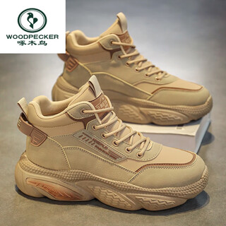 啄木鸟马丁靴男鞋2025冬季新款复古英伦户外耐磨工作劳保高帮运动老爹鞋 卡其 43