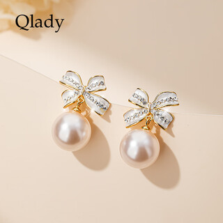 Qlady bow unique earrings earrings for women 2025 new temperament high-end light luxury earrings women's imitation pearl earrings