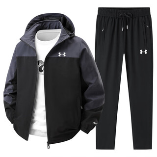 Under armor running sports outdoor suit men's spring and autumn training new morning running clothes autumn cycling clothing fitness sports pants black/black pants xl (recommended 110-130jin jin equals 0.5kg)