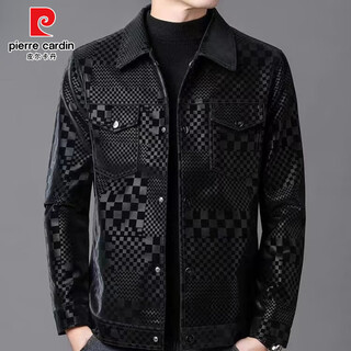 Pierre cardin leather jacket men's spring and autumn 2025 new high-end light luxury lapel trendy versatile fashion jacket top black/thick style m 170 (100-120jin jin is equal to 0.5 kg)