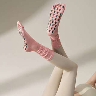 2025 new mid-tube yoga socks non-slip women's summer five-finger socks pilates room upgrade pink