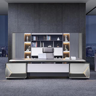 Boss table, president table, simple, modern, light luxury, fashionable office desk and chair combination, office furniture, executive desk, 2.4 meters boss table, short side cabinet