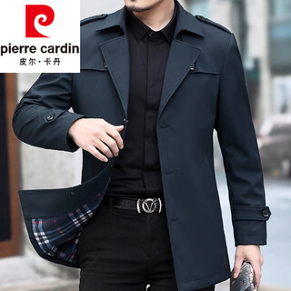 皮尔卡丹（pierre cardin）春秋加棉保暖风衣短款商务男士英伦风西装领外套时尚休闲上衣针织 蓝色 XL 180 【建议145斤-165斤】