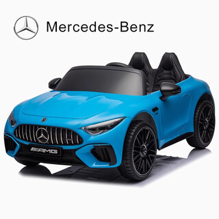 Dake's new mercedes-benz amg children's electric car four-wheel male and female baby toy remote control car can sit on a child's sports car sl63 top with painted blue + four-wheel drive + explosion-proof soft wheels four-wheel drive