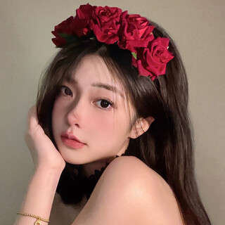 Beautifully made dark gothic style lolita red rose headband for female brother halloween cos funny photo headband bride hair accessories 1 red rose headband