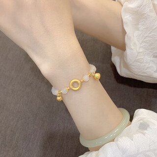 Chow tai fook 999 pure gold two worlds gold bracelet women's lotus bud lotus bud peace bracelet and tian jade bracelet chinese valentine's day gift lotus bud + lotus bud + peace buckle + 8 gold beads + gift box