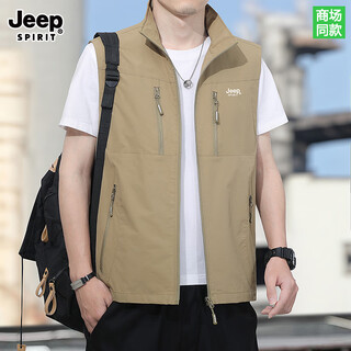 Jeep spirit jeep men's vest autumn and winter loose large size work clothes plus velvet 2025 double-sided vest outdoor fishing clothing khaki xl