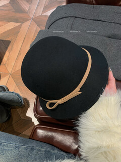Autumn ballad french woolen hepburn hat autumn and winter women's chaebol daughter's small top hat elegant temperament small fragrance basin hat black coffee color matching adjustable