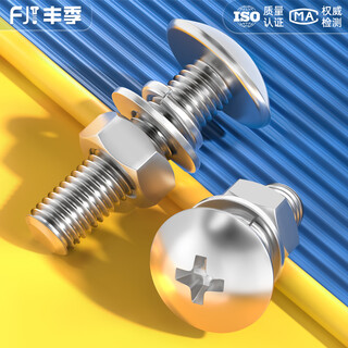 Fengji 304 stainless steel cross large flat head screws and nuts set umbrella head flat bolt round head flat washer elastic washer combination m4*20-10 sets
