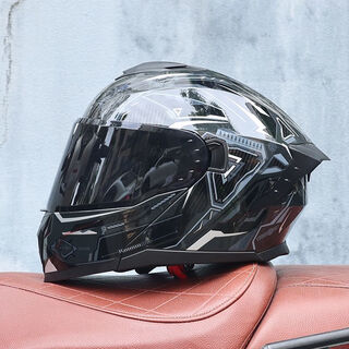 Orzlvs motorcycle helmet men's and women's double mirror bluetooth face-off helmet personalized electric motorcycle motorcycle travel full-face helmet 3c certification shadow gray-black tea+transparent mirror+gloves/headgear xl y10 bluetooth version