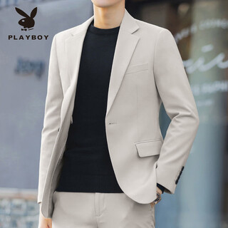 Playboy business iron-free small suit for men autumn solid color korean style trendy handsome casual slim black suit jacket for men apricot s 70-80jin jin is equal to about 0.5 kg