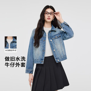 Fiveplus washed denim jacket for women in autumn and winter, versatile and high-end wear, slimming top for small people, denim blue m