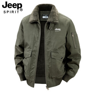 Jeep spirit 2025 winter velvet thickened jacket men's cotton-padded bomber jacket men's large size loose top youth military green xl