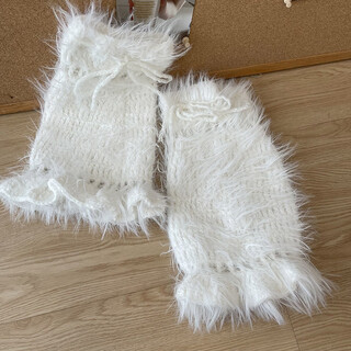 Zhuanying vintage store handmade rex rabbit fur plush hollow wood ear flare strap sock covers millennial hot girl leg cover white one size