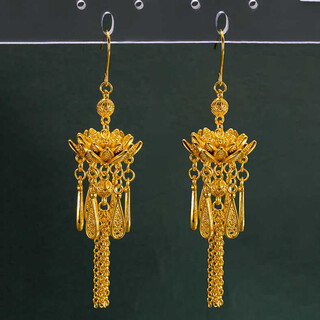 Fuwu 2025 new step by step lotus gold color lotus tassel earrings for women 18k gold lotus retro earrings for girlfriend step