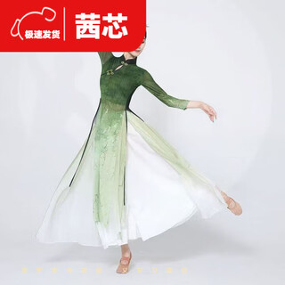 Jiaojing classical clothing women's cheongsam gauze chinese style gradual change body charm practice clothing new chinese style art test elegant performance clothing water ink green suit m