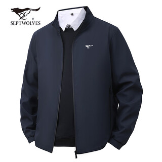 Septwolves stand-collar business jacket men's spring and autumn style young and middle-aged administrative cadre jacket commuter top winter style plus velvet dad outfit 531 navy blue regular 2xl recommended weight 130-145jin jin equals 0.5 kg
