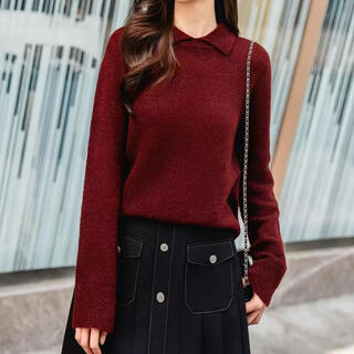 Girdear/brother autumn amber streaming sheep wool casual fashion lapel pullover sweater women 138072 burgundy m 3
