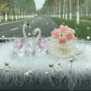 Yusenyi new carved swan aromatherapy car ornaments rose aromatherapy ornaments little fairy aromatherapy ornaments pink loving swan + pink wedding dress rose red + pearl feather shop