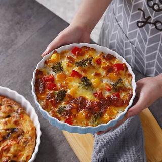 Xinnian pizza tray ceramic household oven microwave oven special tray baking cake mold high temperature resistant cheese rice baking tray 7-inch round striped baking tray one pack