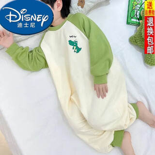 Disney boys cartoon spring and autumn pajamas spring and autumn new children's long-sleeved cold baby children's home clothes one-piece sleeping bag green 100 (recommended height 96-105cm)