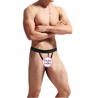 Sexy men's men's sexy underwear, imitation leather one-line pants, t-pants, hollow black, one size fits all, black one size fits all