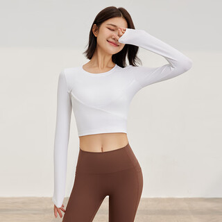 Never meneverme yoga wear women's chest pad bottoming shirt pilates running fitness wear short sports long white_(classic and versatile) fast shipping s_(80-100jin jin is equal to 0.5kg)