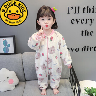 G.duckkids baby pajamas autumn and winter flannel children's jumpsuit girls coral velvet home clothes boy thickened baby sleeping bag