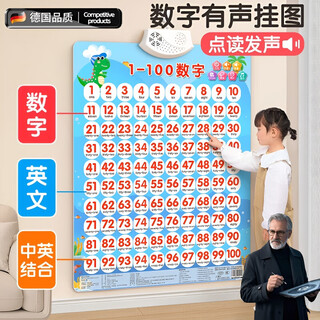 RICH YOUR HOME德国品质早教玩具儿童数字挂图1到100认知启蒙有声幼儿识字神器 [3张]数字+拼音+字母