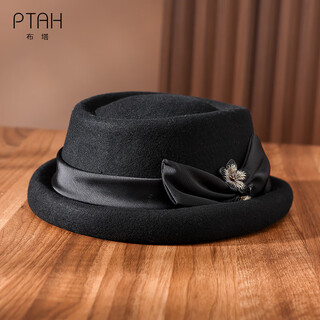 Ptah hat women's autumn and winter handmade flower hat beret warm wool felt hat versatile fashion retro black