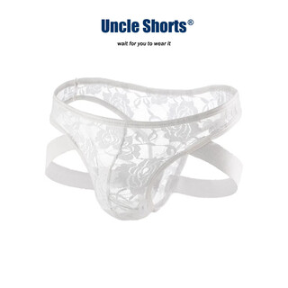 Uncle shorts sexy white lace thong men's underwear low waist hip lifting double briefs white_sexy lace thong s_90-110jin jin equals 0.5 kg