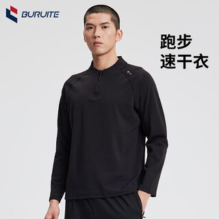 Buruite sports t-shirt for men and women in autumn and winter quick-drying long-sleeved running sports cycling clothing training stand-up collar half-zip sweatshirt basic black m recommended weight 120-145jin jin equals 0.5 kg