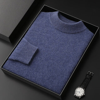 Ordos city-made autumn and winter thickened warm knitted bottoming sweater fashionable light luxury versatile pure cashmere sweater for men floral blue half turtleneck l