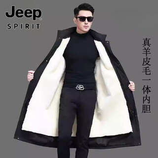 Jeep spirit winter extended cold-resistant sheepskin jacket for middle-aged and elderly people thickened removable sheepskin integrated inner bladder sheepskin coat black m 80-100jin jin equals 0.5 kg