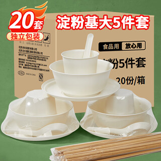 Shuang yu disposable tableware set of 20 pieces, large bowl + plate + chopsticks + cup + spoon, outdoor camping picnic set