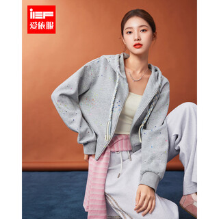 Ief/aiyifu 2025 new autumn korean style fashionable casual sports style hooded sweatshirt jacket floral gray m